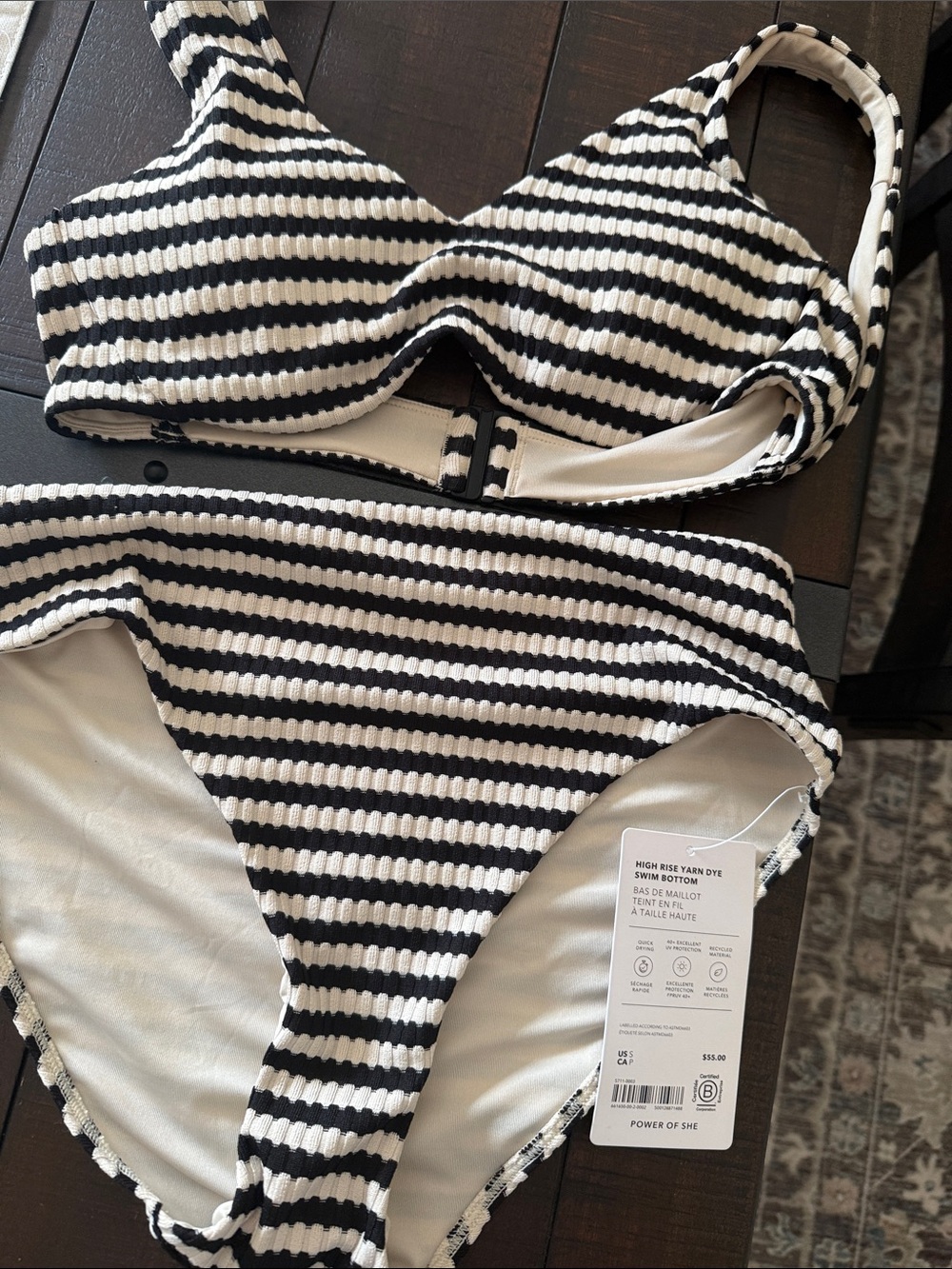 Athleta Yarn Dye Black and White Striped Swim Suit